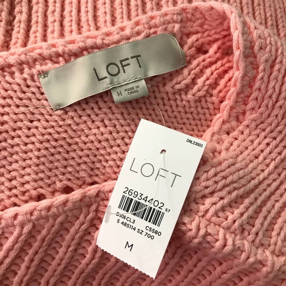 LOFT Pink Pointelle Scoop Back Sweater NWT - Picture 7 of 8